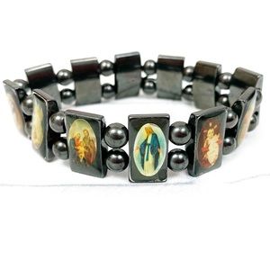 Hematite bracelet with 12 Saints -A1